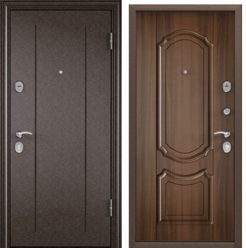 Дверь DELTA-M 10 (860,2050, R, медь, RGSO, ПВХ ЛЕС  орех, D1, хром, НАКЛ,-,-)(Панель 10 мм)