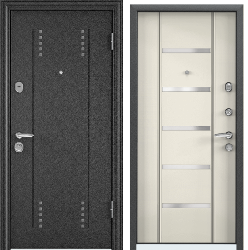 Дверь SUPER  OMEGA 08  95 Rправ черный шелк RP3 ПВХ Слоновая кость RS- хром накл,