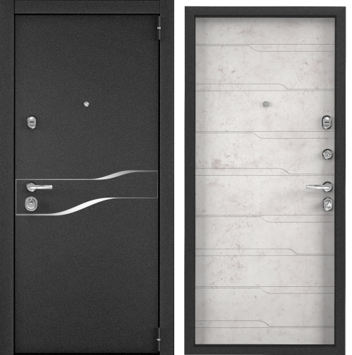 Дверь SUPER OMEGA 100 (950,2050,R,черный муар металлик,SP-15,ПВХ Бетон светлый,SO-HT-7,хром,НАКЛ,)