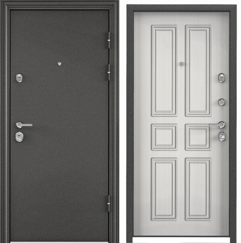 Дверь ULTIMATUM MP (860,2050, R, темно-серый муар, ПВХ БЕЛ шамбори, КВ-19, хром, НАКЛ,)