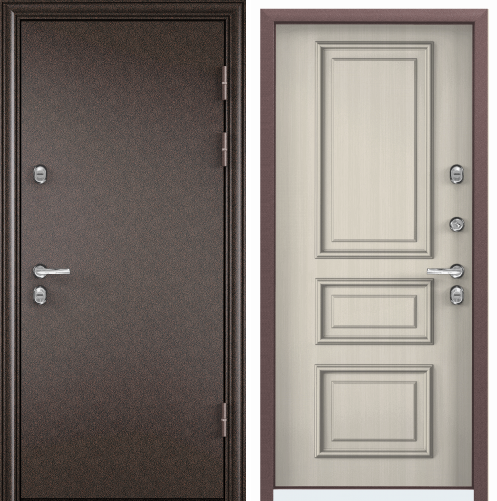 Дверь ПРОФЕССОР Д(1300,2050,L медь КТ Белый 3D1.хром,НАКЛ (раб, ств по станд 900мм)