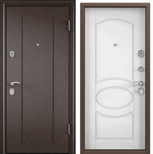 Дверь DELTA-M 10 (860,2050,R,медь,RGSO, КТ Белый, D6-16,хром,НАКЛ,-,-)(МДФ 6мм с внутр)