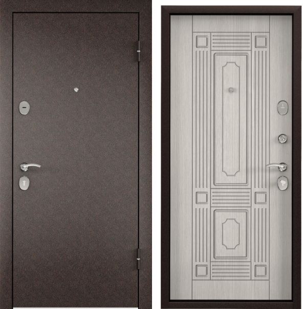 Дверь СТАРТЕР (860, 2050, L, медь, ПВХ Ларче Бьянко СК4, хром, НАКЛ, )