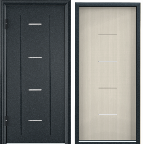 Дверь DELTA-M 12 (950, 2050, R, темно-синий букле, DL-1, ПВХ Слоновая кость, DML-04, хром, НАКЛ, -,