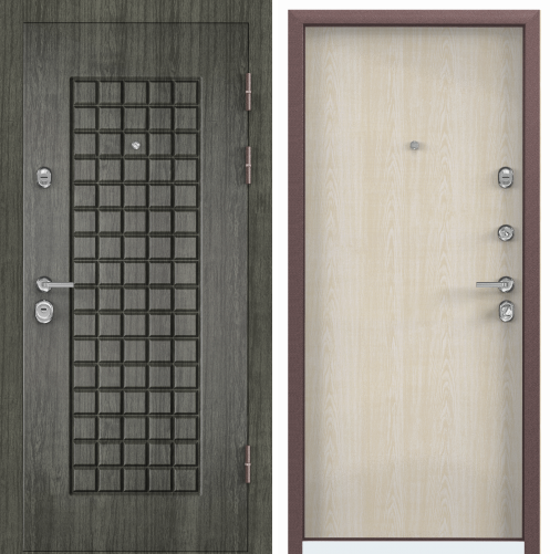 Дверь ULTIMATUM PP (950, 2050, L, КТ  Дуб пепельный, КВ-2, КТ Дуб бежевый, КВ-11, хром, НАКЛ, НК2)