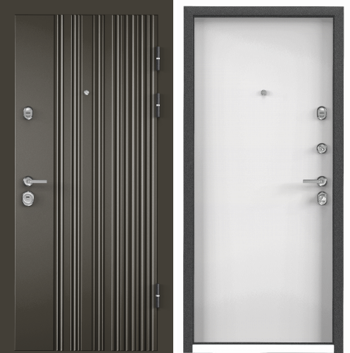 Дверь ULTIMATUM-M PP (880, 2050, L, ПВХ Молочный шоколад,КВ-28,КТ Белый,КВ-29, хром,НАКЛ,НК2,)(медь)