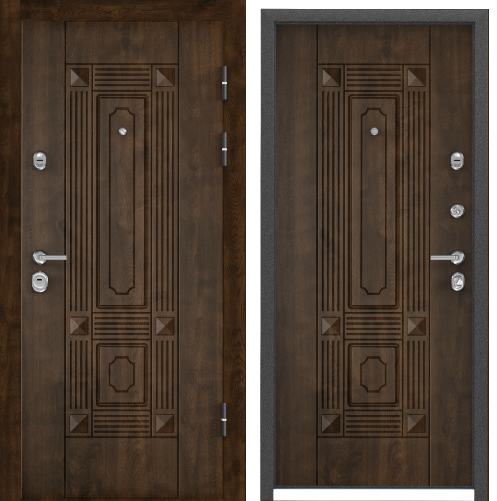 Дверь ULTIMATUM PP (950, 2050, R, КТ Орех грецкий, КВ-9, КТ Орех грецкий, КВ-9. хром, НАКЛ, НК2)