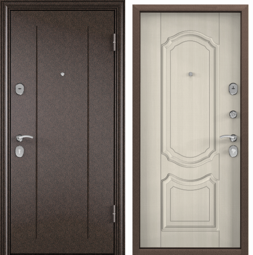 Дверь DELTA-M 10 (950, 2050, R, медь, RGSO, ПВХ БЕЛ перламутр, D1,хром, НАКЛ,-,-)(Панель 10 мм)