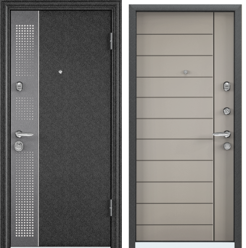 Дверь SUPER  OMEGA 10 MAX  88 L лев. черный шелк, SP-11GN.ПВХ Кремовый ликер, RS-13. хром накл.