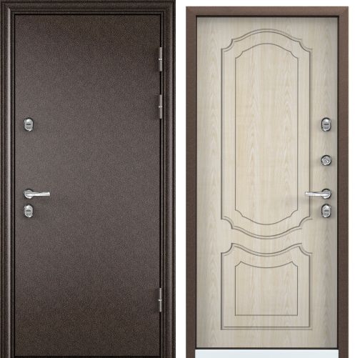 Дверь ПРОФЕССОР Д (1300,2050, R медь,-,КТ Дуб бежевый,P-1, хром, НАКЛ,,-,-) (раб.ств по"станд"900мм)