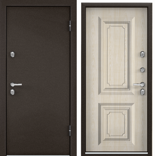 Дверь SNEGIR 20 MP (950, 2050, L, букле коричневый, -, ПВХ Слоновая кость, S20-02, хром, НАКЛ, РУСТ,