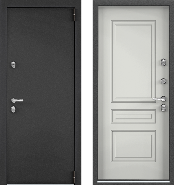 Дверь SNEGIR PRO MP (950, 2050,R,темно-серый букле графит ПВХ Крема S60-L4 хром НАКЛ