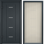 Дверь DELTA-M 12 (860, 2050, L, темно-синий букле, DL-1, ПВХ Слоновая кость, DML-04, хром, НАКЛ, -,