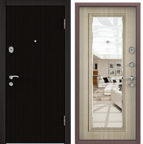 Дверь SD DELTA MIRROR  86 прав. R Z109 капучино ПВХ БЕЛ венге 3ВС-1  хром накл