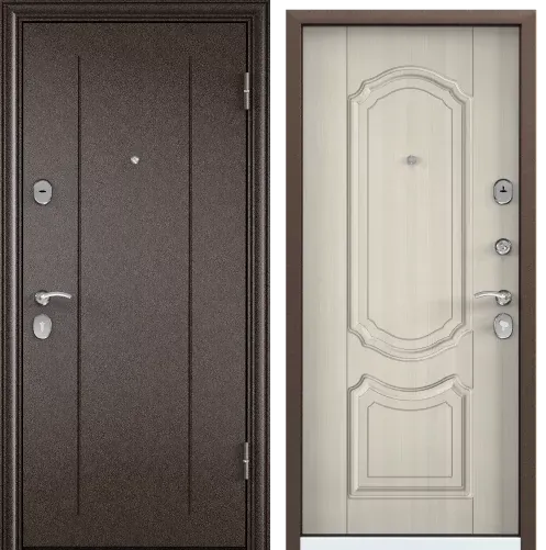 Дверь DELTA-M 10 (860, 2050, L, медь, RGSO, ПВХ БЕЛ перламутр, D1, хром, НАКЛ, -, -) (медь, Панель 1