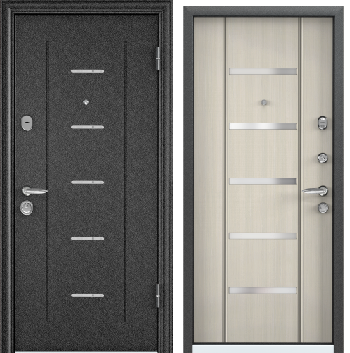 Дверь SUPER  OMEGA 08  95 R прав. черный шелк, RP4. ПВХ БЕЛ перламутр RS-1, хром накл.