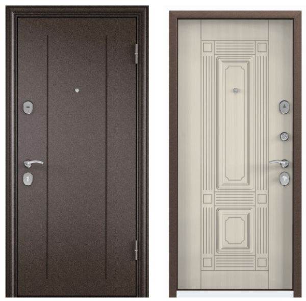 Дверь DELTA-M 10 (860, 2050, R, медь, RGSO, ПВХ БЕЛ перламутр, D11, хром, НАКЛ, -, -) (медь, Панель