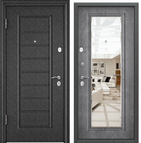 Дверь DELTA-M 10 (860, 2050, L, черный шелк, VDM-2, ПВХ Бетон темный, СК6М, хром, НАКЛ, -, -) (черны