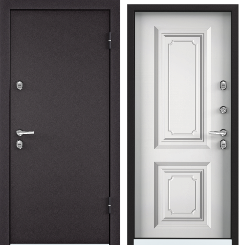 Дверь SNEGIR 20 MP (950, 2050, L, 8019, -, КТ Белый, S20-02,  хром, НАКЛ,-,- ) (RAL 8019)