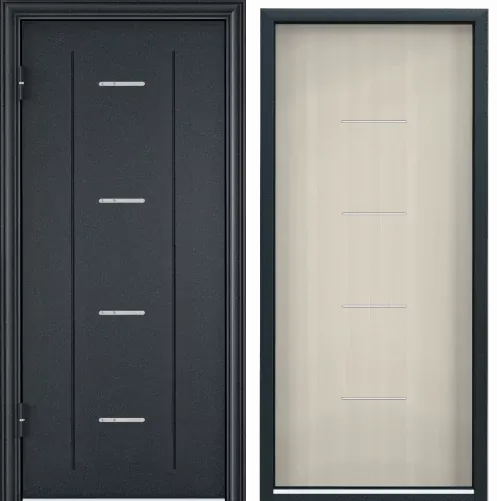 Дверь DELTA-M 12 (860, 2050, R, темно-синий букле, DL-1, ПВХ Слоновая кость, DML-04, хром, НАКЛ)