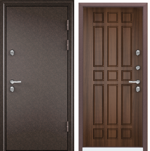 Дверь ПРОФЕССОР Д (1300, 2050, R, ПВХ ЛЕС орех, P-3, ПВХ Лес орех, P-3,  хром, НАКЛ, НК2)