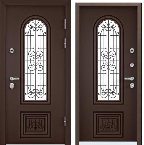 Дверь PROFESSOR-3 02 HOME-1PP(950,2050,R,8017 коричневый,WIN-1,хром,НАКЛ,НК2,)(Панель крашеная МДФ)