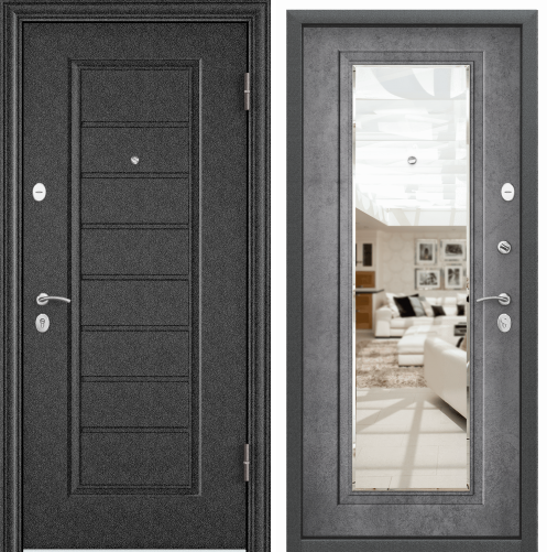 Дверь DELTA-M 10 (950, 2050, L, черный шелк, VDM-2, ПВХ Бетон темный, СК6М, хром, НАКЛ, -, -) (черны