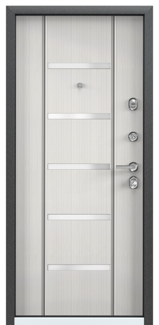 Дверь ULTIMATUM МP (860, 2050, R, черный шелк, ПВХ БЕЛ шамбори, КВ-23П, хром, НАКЛ,)